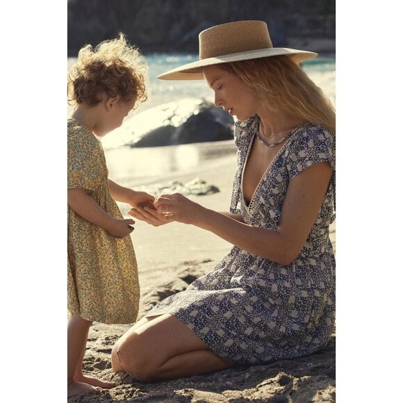 Anthropologie V-Neck Plunge Mini Tunic Dress Blue Cream Size L Garden Party - Picture 4 of 12